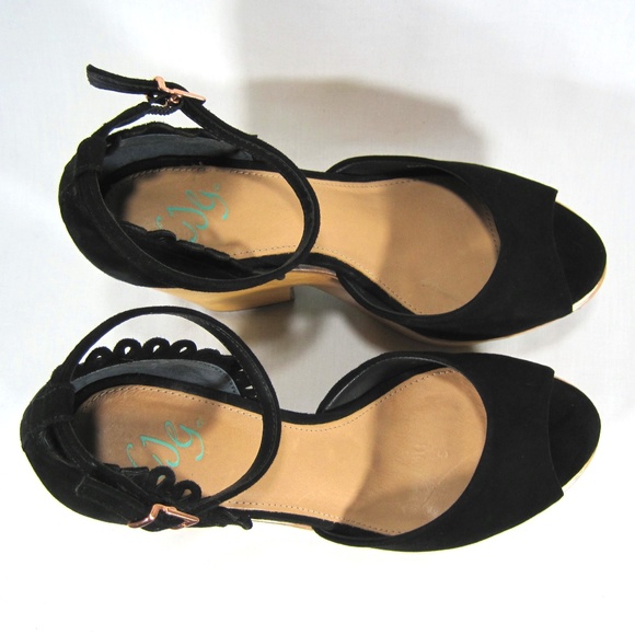 Topshop Black Suede Wooden Platform Heels Sz: 8M - Picture 5 of 8